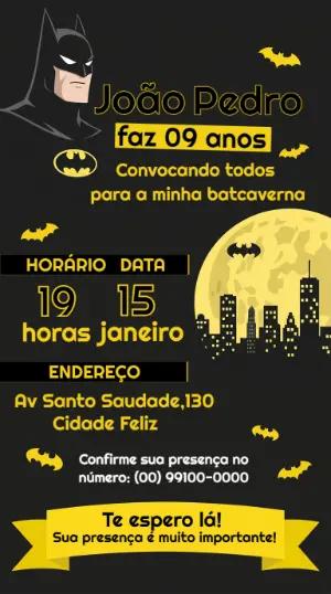 Convite de Aniversário Batman Preto e Amarelo para Editar