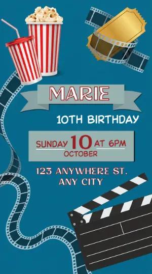Cinema Theme Birthday Party Invite - Editable Template