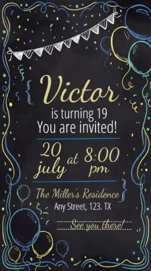 Chalkboard Birthday Invitation with Balloons - Editable Template