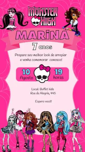 Convite de Aniversário Monster High Rosa para Editar