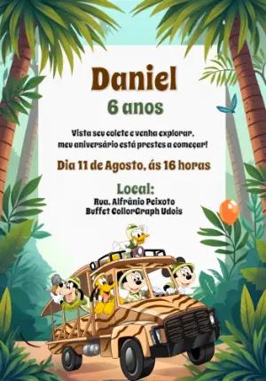 Convite de Aniversário Mickey Safari para Editar Online