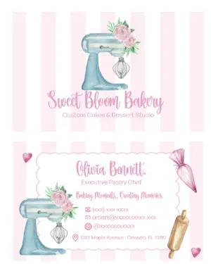 Editable Bakery Business Card with Watercolor Floral Mixer Design