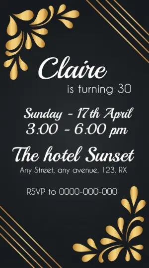 Elegant Black and Gold Birthday Invitation Template