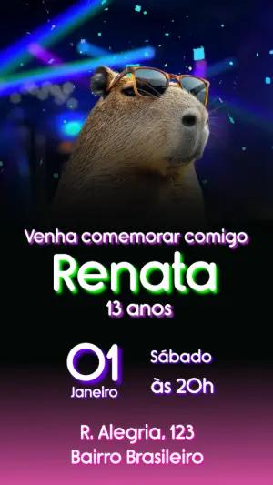 Convite Animado Aniversário Capivara Balada para Editar Online