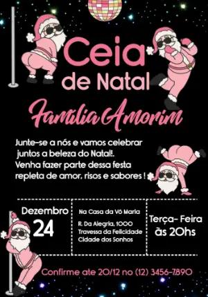 Convite Digital Ceia de Natal Papai Noel Rosa para Editar