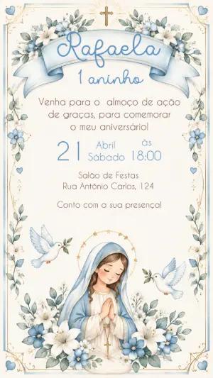Convite de Aniversário Nossa Senhora Aparecida Aquarela Editável
