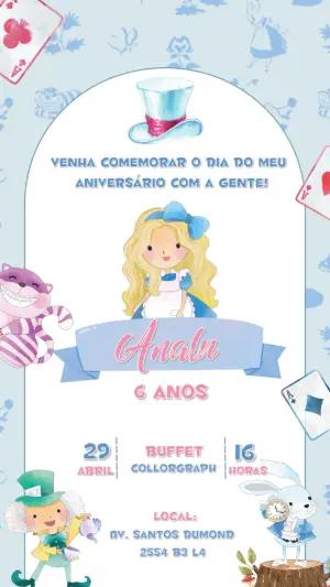 Convite Aniversário Alice no País das Maravilhas para Editar