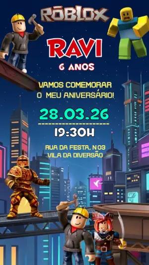 Convite de Aniversário Roblox Menino Editável para Festa Infantil