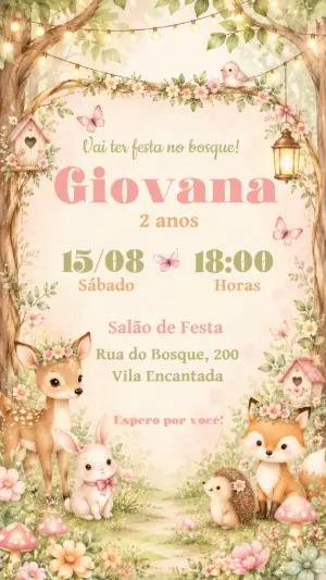 Convite de Aniversário Bosque Encantado Fofo Editável