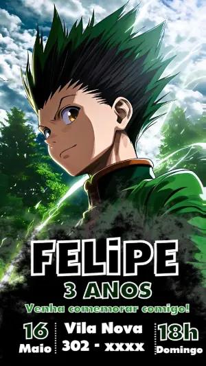 Convite de Aniversário Hunter × Hunter Editável