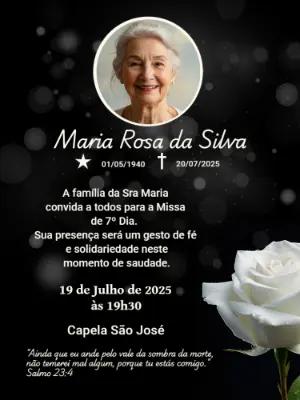 Convite Missa de 7º Dia com Rosa Branca para Editar Online