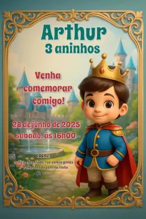 Convite de Aniversário Príncipe Encantado para Editar Online