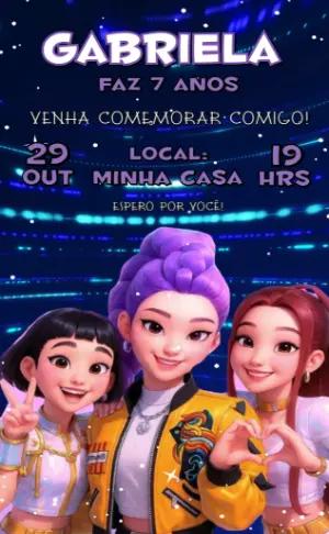 Convite Animado de Aniversário Tema Guerreiras do Kpop para Editar