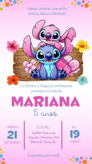 Convite de Aniversário Stitch e Angel Luau Editável
