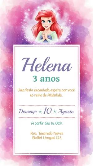 Convite Digital Pequena Sereia Ariel Aquarela para Editar