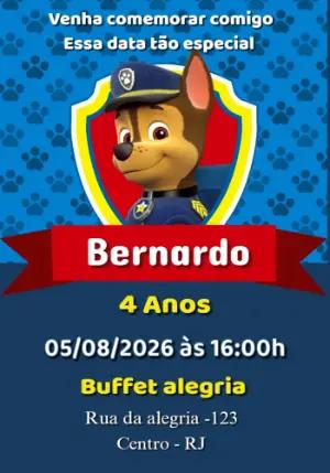 Convite Aniversário Chase Patrulha Canina para Editar Online