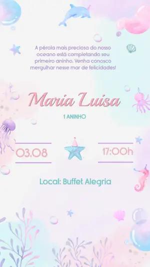 Convite de Aniversário Fundo do Mar Aquarela para Editar