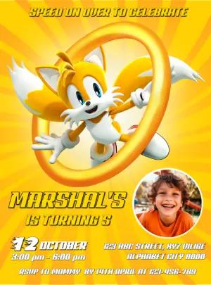 Tails Sonic Birthday Invitation Editable Digital Template