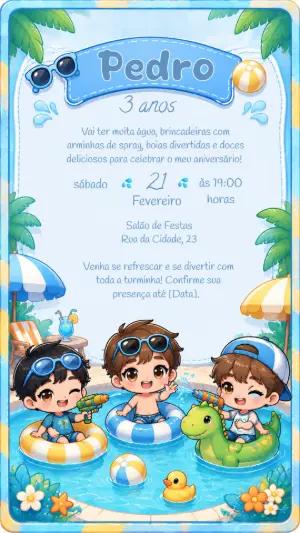 Convite de Aniversário Festa na piscina Menino 