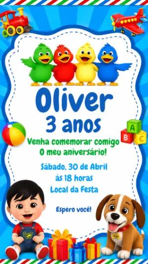 Convite de Aniversário Bento e Totó Colorido para Editar