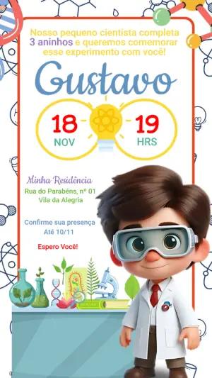 Convite de Aniversário Cientista Editável para Festa Infantil