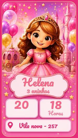 Convite de Aniversário Princesa Rosa Editável