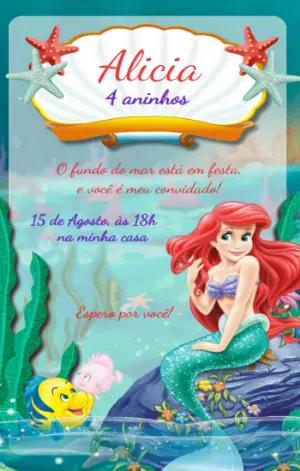 Convite Aniversário Pequena Sereia Ariel para Editar Online