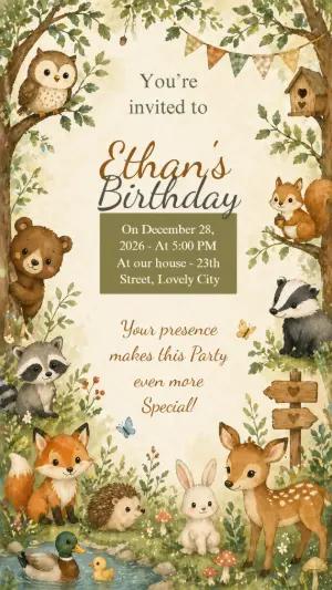 Editable Woodland Animals Birthday Invitation Template