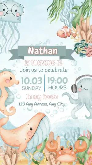Under the Sea Birthday Invitation Editable Template