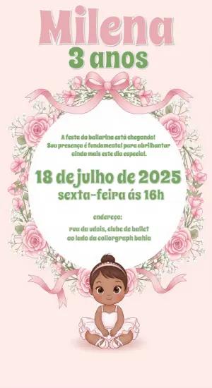 Convite Aniversário Bailarina Delicada para Editar Online
