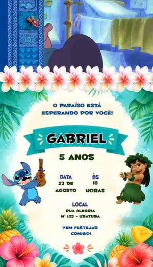 Convite Animado Aniversário Lilo & Stitch para Editar