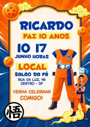Vire o Goku! Convite de Aniversário Dragon Ball com Foto de IA Editável