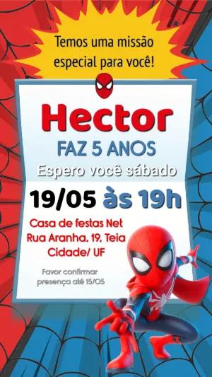 Convite de Aniversário Homem-Aranha Cartoon Editável