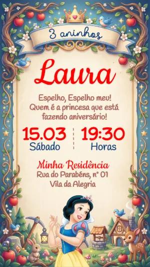 Convite de Aniversário Branca de Neve Encantado para Editar