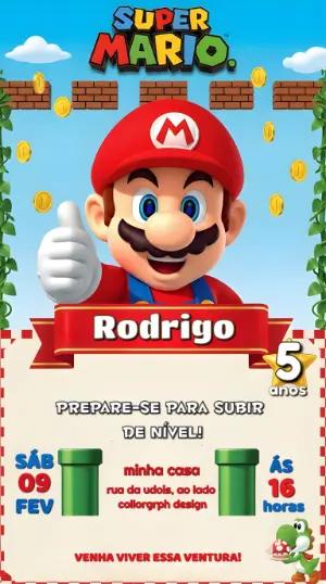 Convite Digital Super Mario para Festa Infantil Editável