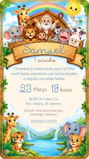 Convite de Aniversário Arca de Noé Aquarela para Editar