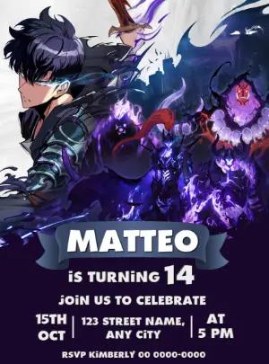 Anime Shadow Monarch Birthday Invite | Editable Digital Template