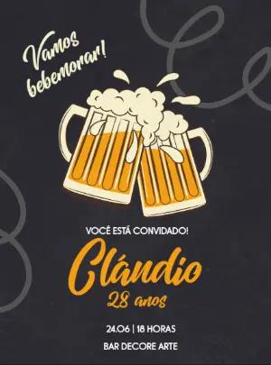 Convite de Aniversário Tema Boteco com Cerveja para Editar