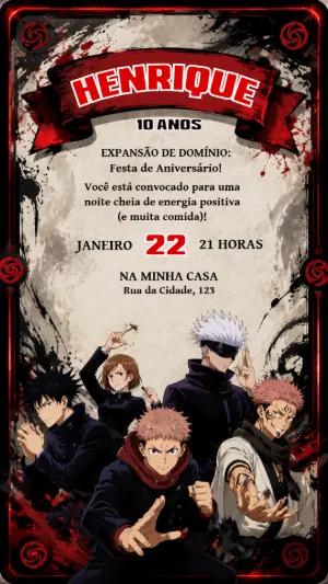 Convite de Aniversário Jujutsu Kaisen Editável