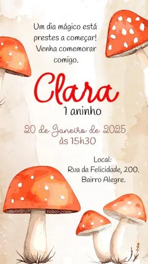 Convite de Aniversário Cogumelo Encantado para Editar
