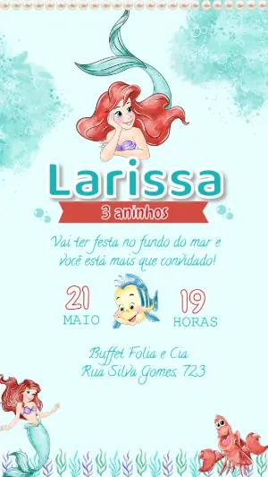 Convite de Aniversário A Pequena Sereia Ariel Editável