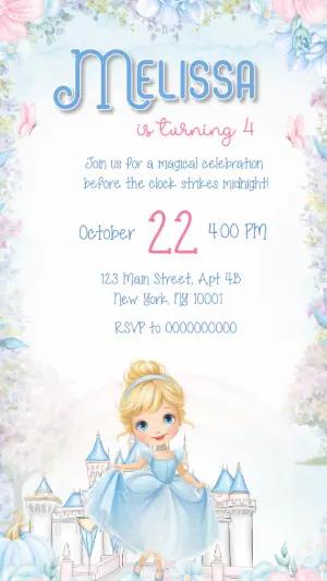 Cinderela Magical Princess Birthday Invitation - Editable Template