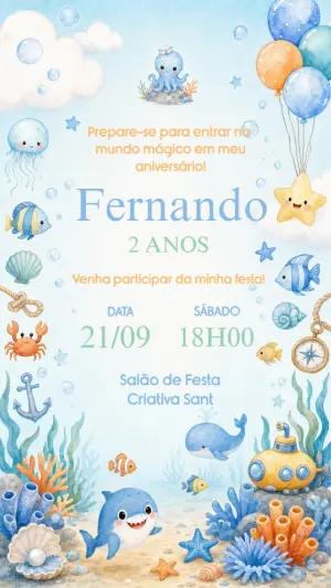 Convite de Aniversário Fundo do Mar Aquarela Editável