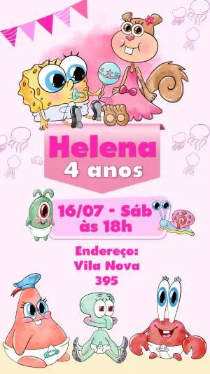 Convite de Aniversário Bob Esponja Menina Rosa para Editar