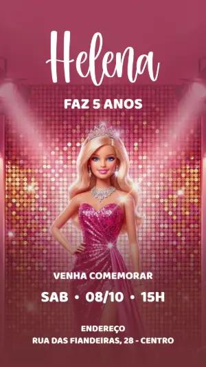 Convite de Aniversário Barbie Glamour Rosa Editável