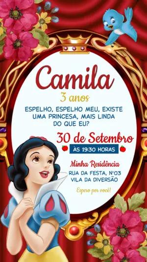 Convite de Aniversário Branca de Neve Clássico Editável