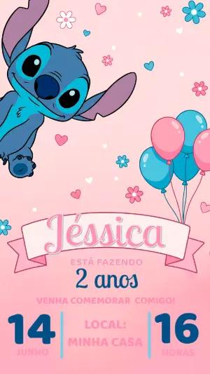 Convite de Aniversário Stitch Rosa e Azul Modelo Editável