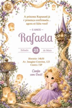 Convite Aniversário Rapunzel Mágico Editável