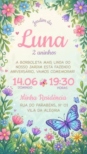 Convite Jardim das Borboletas para Aniversário Editável