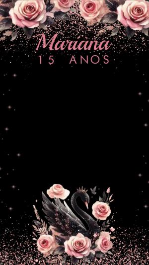 Moldura para Stories 15 Anos Tema Cisne Negro e Rosas para Editar